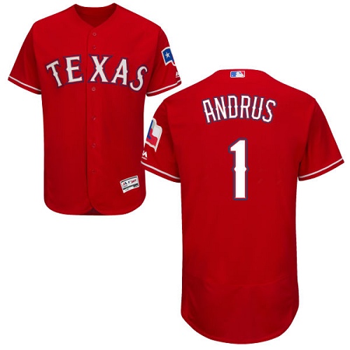 Rangers #1 Elvis Andrus Red Flexbase Authentic Collection Stitched MLB Jersey - Click Image to Close